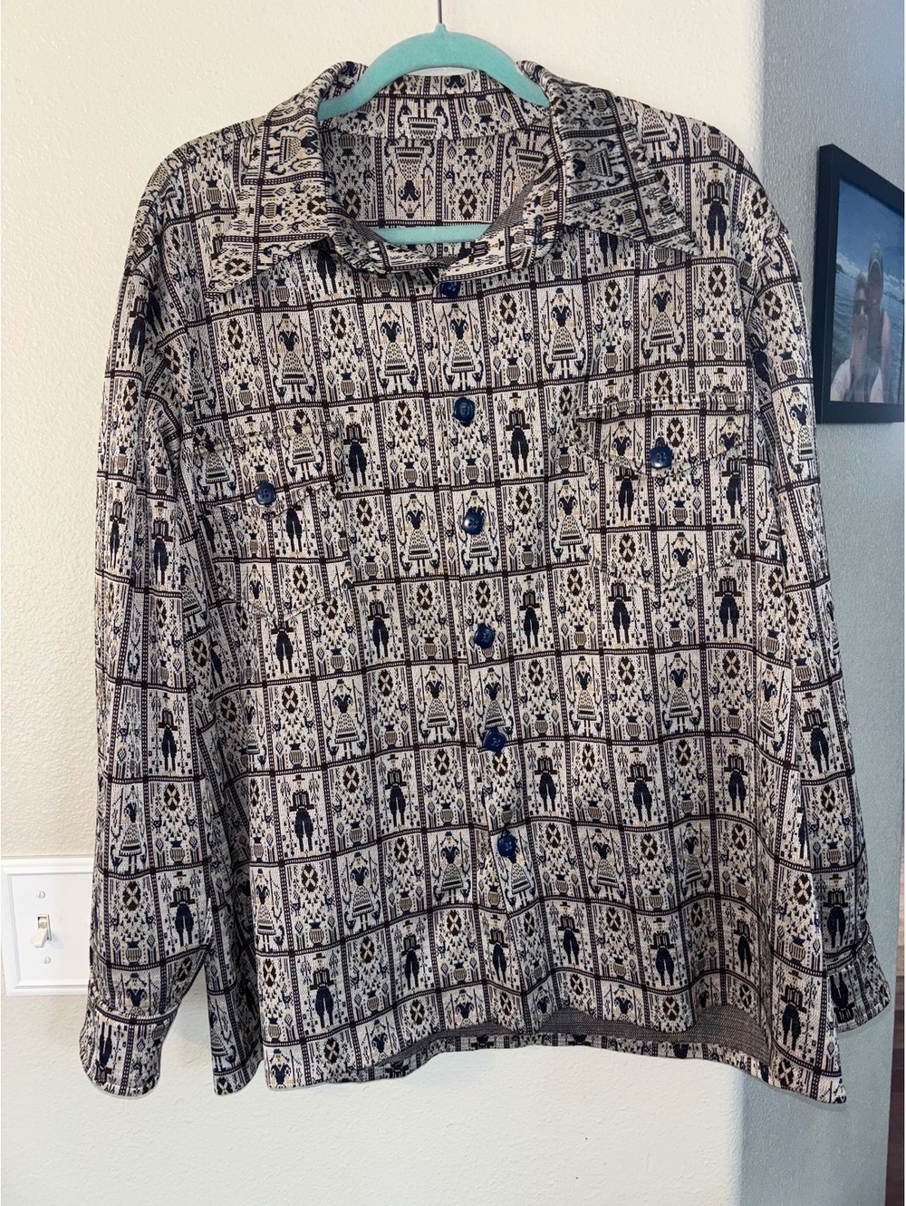 Vintage 70s Dagger Collar Novelty Print Shirt XL